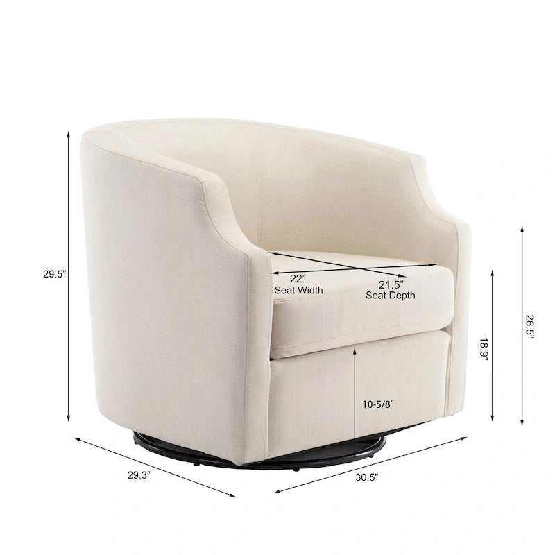 Linen Swivel Glider Barrel Chair - Natural, 29.3L x 30.5W x 29.5H