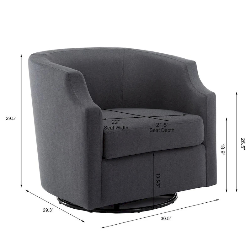 Linen Swivel Glider Barrel Chair - Natural, 29.3L x 30.5W x 29.5H