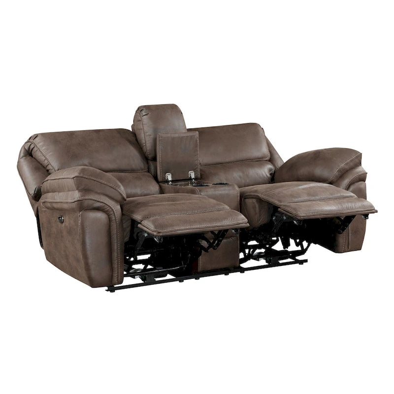 80" Power Double Recliner Loveseat with Console and USB Charging - Brown