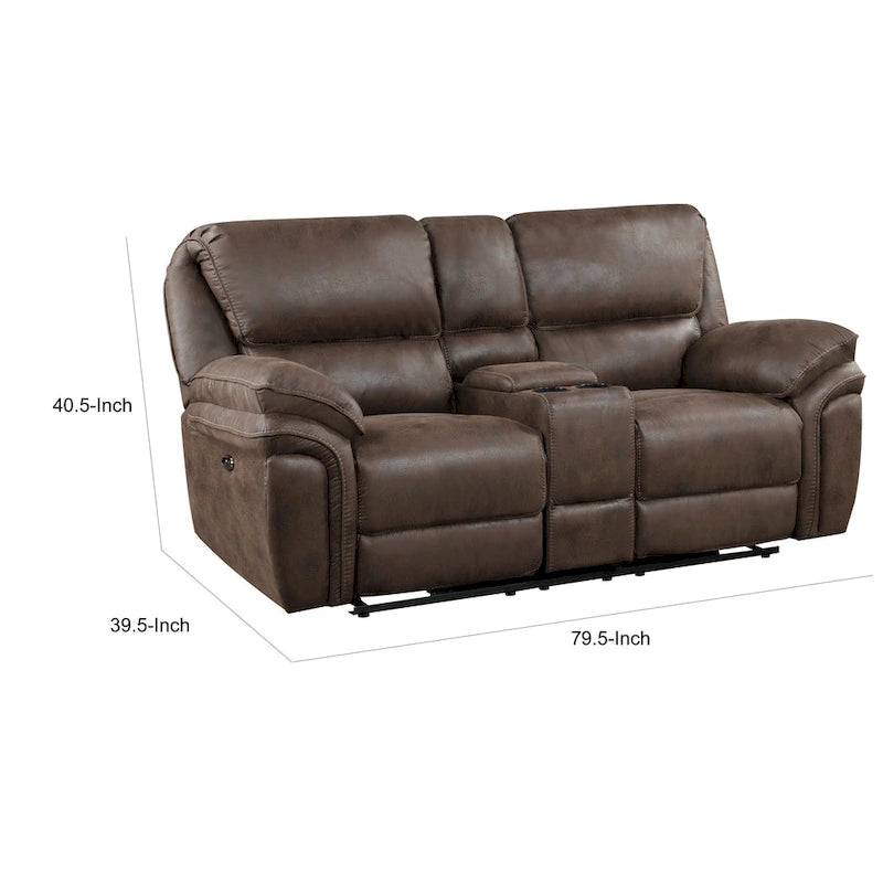 80" Power Double Recliner Loveseat with Console and USB Charging - Brown