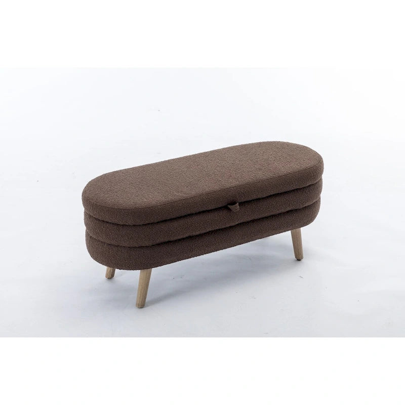 Boucle Fabric Storage Bench with Wood Frame and Adjustable Legs - 48.88W x 16.93D x 18.7H
