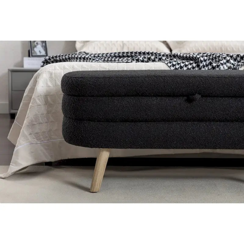 Boucle Fabric Storage Bench with Wood Frame and Adjustable Legs - 48.88W x 16.93D x 18.7H