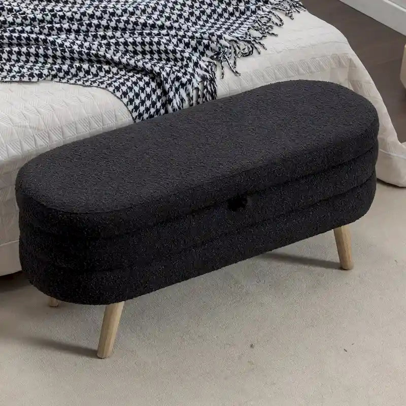 Boucle Fabric Storage Bench with Wood Frame and Adjustable Legs - 48.88W x 16.93D x 18.7H