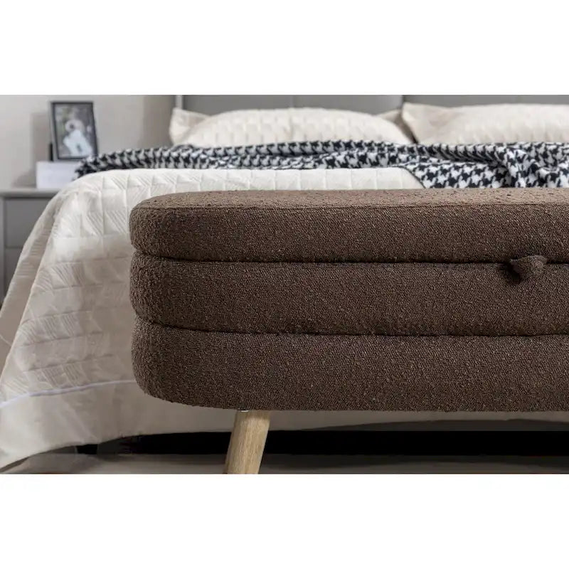 Boucle Fabric Storage Bench with Wood Frame and Adjustable Legs - 48.88W x 16.93D x 18.7H