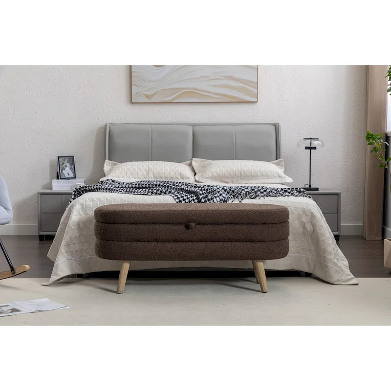 Boucle Fabric Storage Bench with Wood Frame and Adjustable Legs - 48.88W x 16.93D x 18.7H