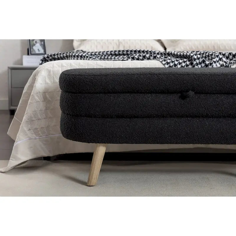 Boucle Fabric Storage Bench with Wood Frame and Adjustable Legs - 48.88W x 16.93D x 18.7H