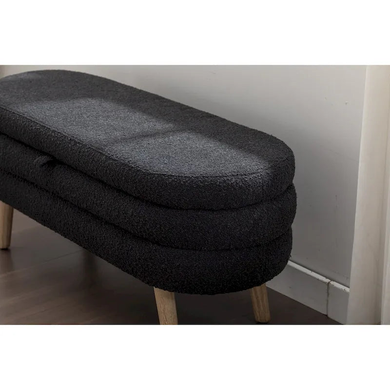 Boucle Fabric Storage Bench with Wood Frame and Adjustable Legs - 48.88W x 16.93D x 18.7H