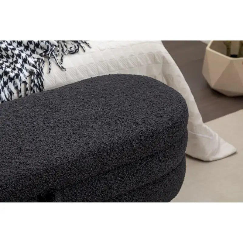 Boucle Fabric Storage Bench with Wood Frame and Adjustable Legs - 48.88W x 16.93D x 18.7H