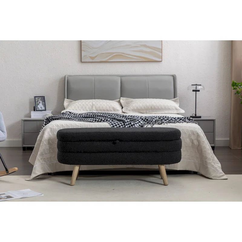 Boucle Fabric Storage Bench with Wood Frame and Adjustable Legs - 48.88W x 16.93D x 18.7H