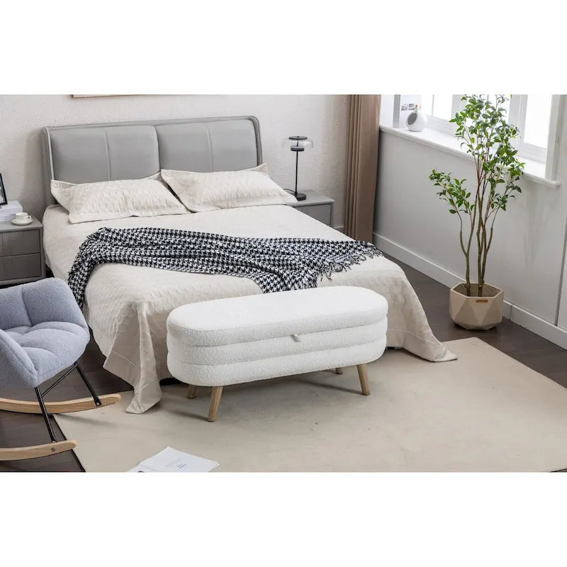 Boucle Fabric Storage Bench with Wood Frame and Adjustable Legs - 48.88W x 16.93D x 18.7H