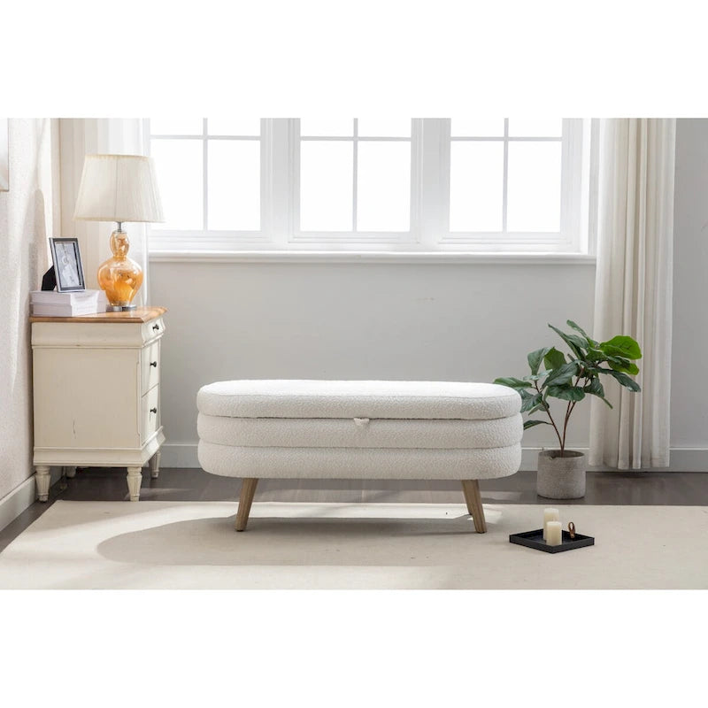 Boucle Fabric Storage Bench with Wood Frame and Adjustable Legs - 48.88W x 16.93D x 18.7H