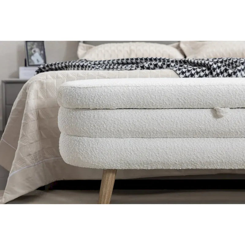 Boucle Fabric Storage Bench with Wood Frame and Adjustable Legs - 48.88W x 16.93D x 18.7H