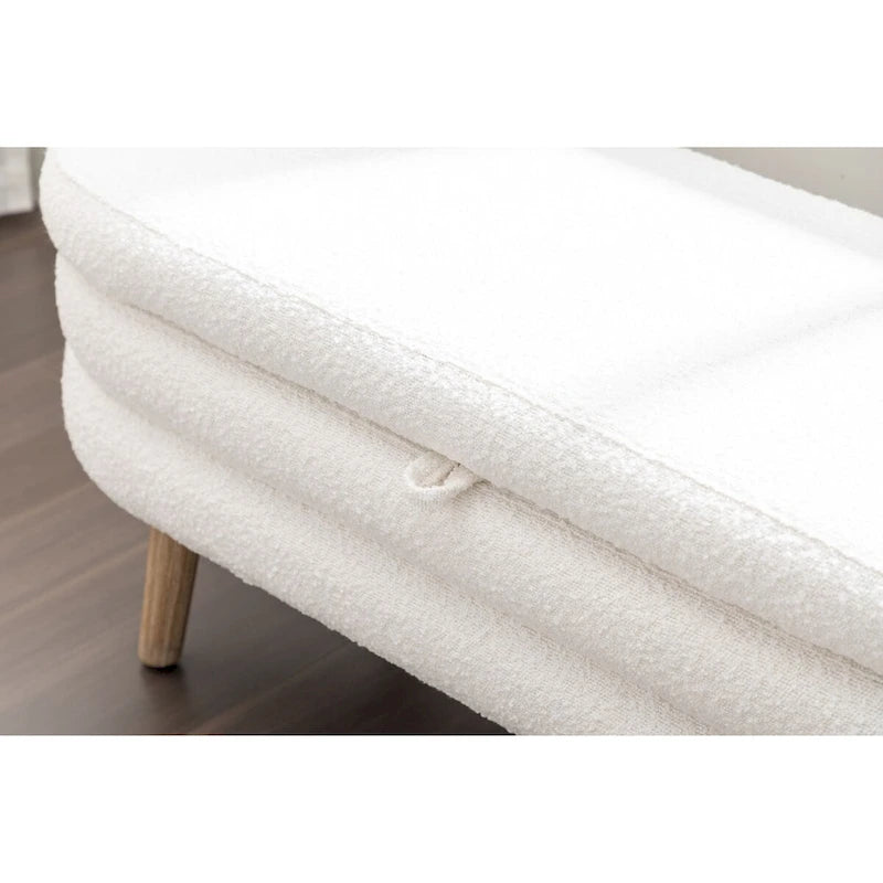 Boucle Fabric Storage Bench with Wood Frame and Adjustable Legs - 48.88W x 16.93D x 18.7H