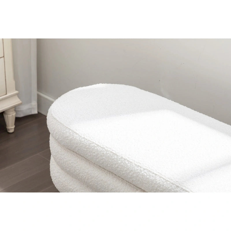 Boucle Fabric Storage Bench with Wood Frame and Adjustable Legs - 48.88W x 16.93D x 18.7H