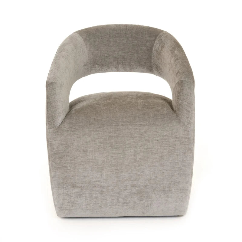 Modern Grey Fabric Dining Chair with Cut-Out Back