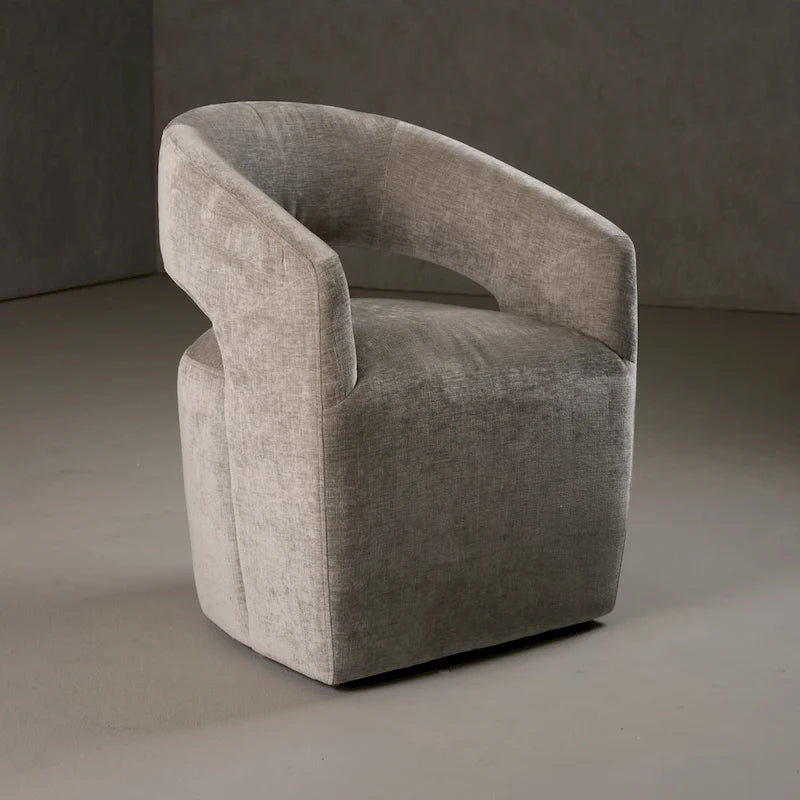 Modern Grey Fabric Dining Chair with Cut-Out Back