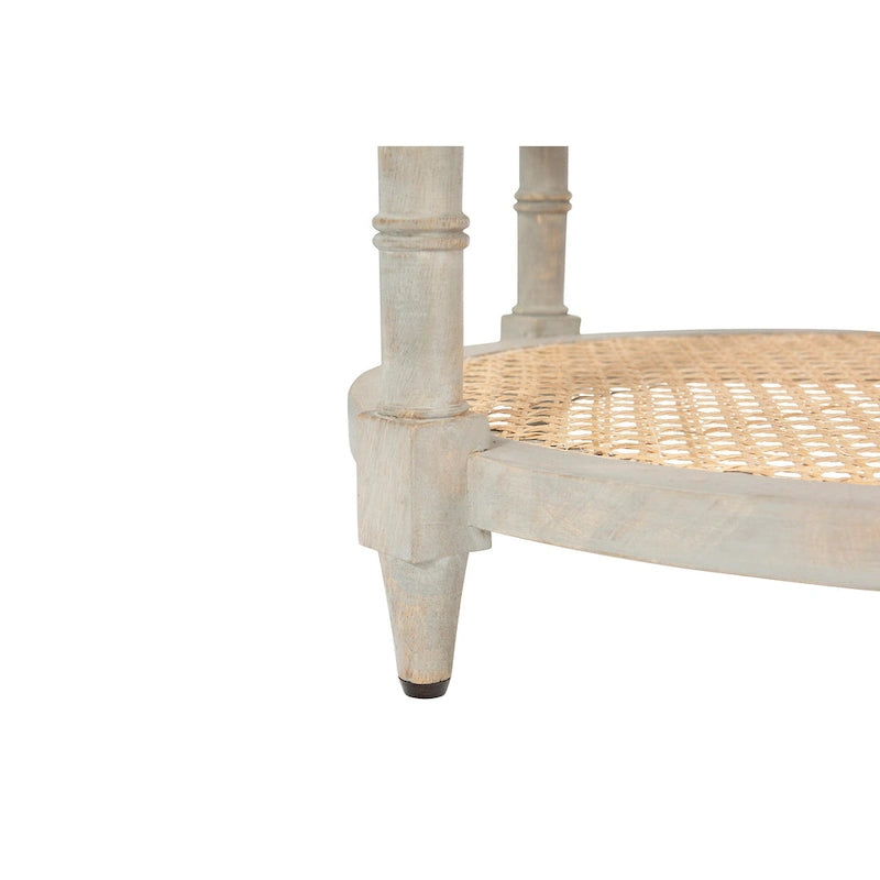 Round Mango Wood Side Table with 2 Cane Shelves - 23.5" Diameter x 24H