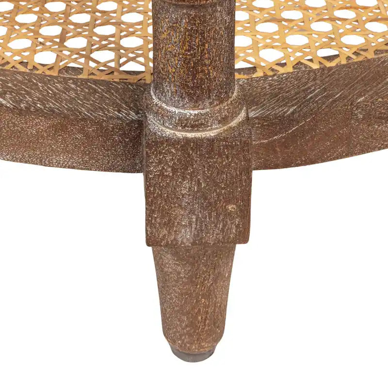 Round Mango Wood Side Table with 2 Cane Shelves - 23.5" Diameter x 24H