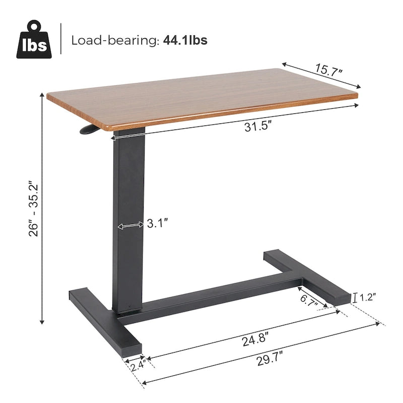 Rolling C-Shape Adjustable Height Laptop Side Table - 31.5W x 15.7D x 26-35H