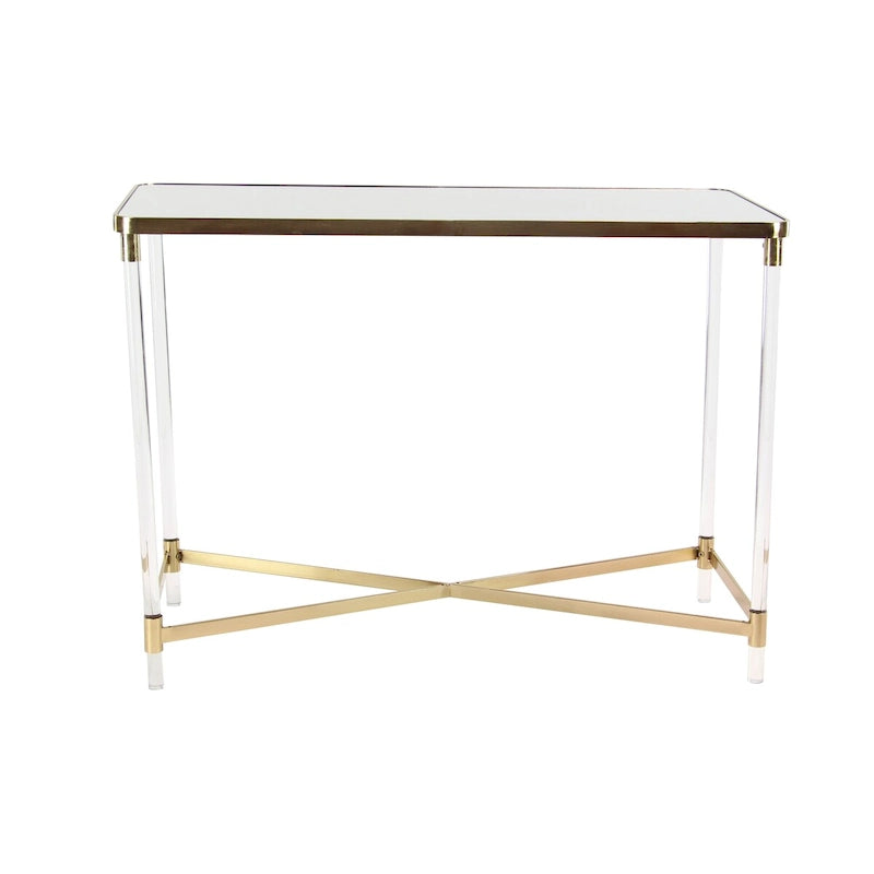 Metal Console Table with Mirrored Top and Acrylic Legs - Gold or Silver