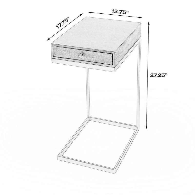 C-Shape Mango Wood End Table with Drawer and Gold Iron Frame