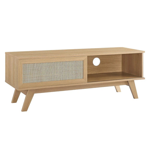 47" Rattan Sliding Door TV Stand with Cable Management - Fits up to 52" TVs