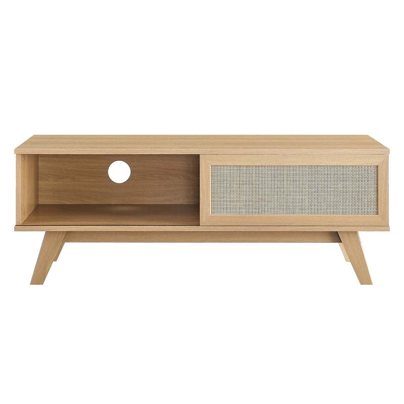 47" Rattan Sliding Door TV Stand with Cable Management - Fits up to 52" TVs