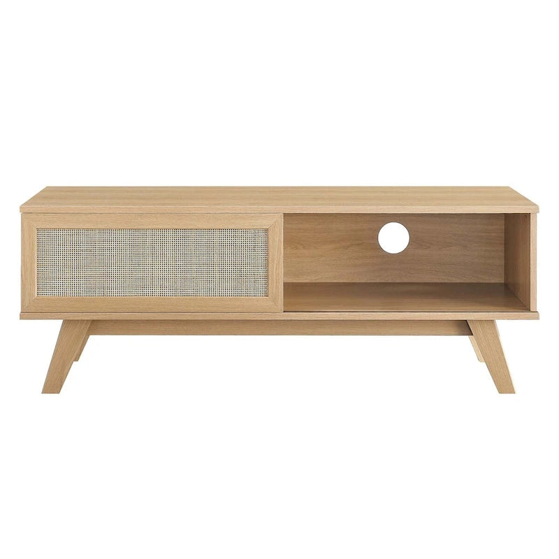47" Rattan Sliding Door TV Stand with Cable Management - Fits up to 52" TVs