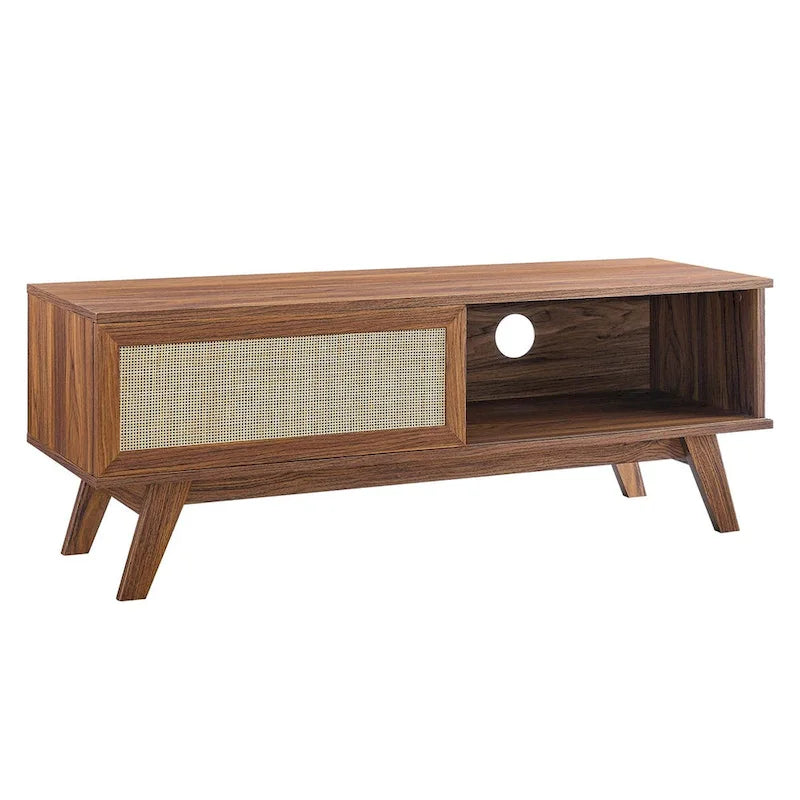 47" Rattan Sliding Door TV Stand with Cable Management - Fits up to 52" TVs