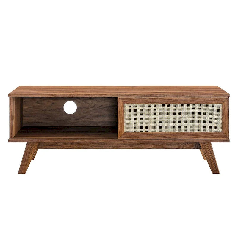 47" Rattan Sliding Door TV Stand with Cable Management - Fits up to 52" TVs