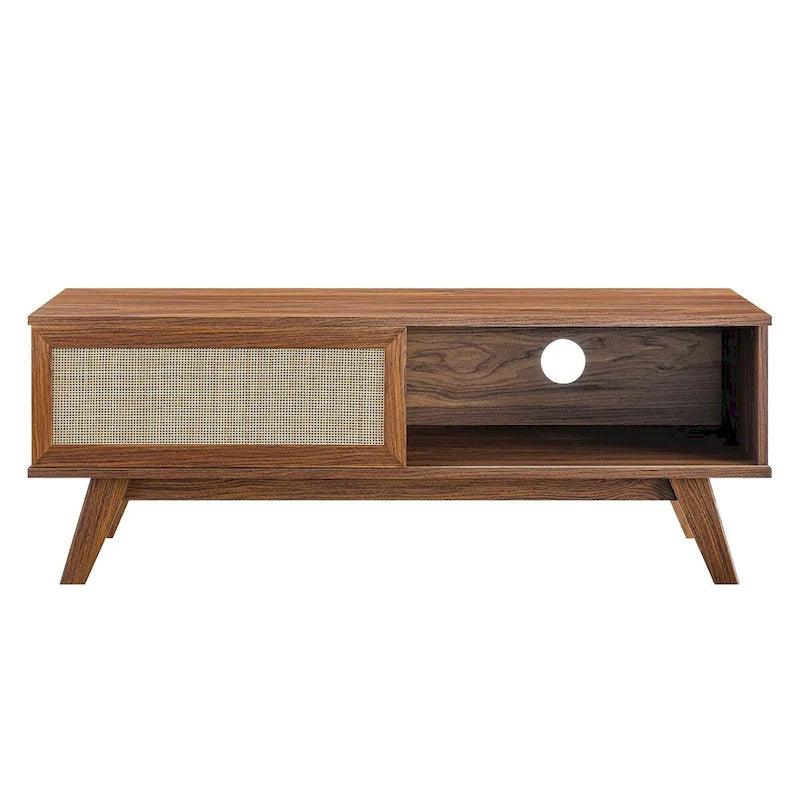 47" Rattan Sliding Door TV Stand with Cable Management - Fits up to 52" TVs
