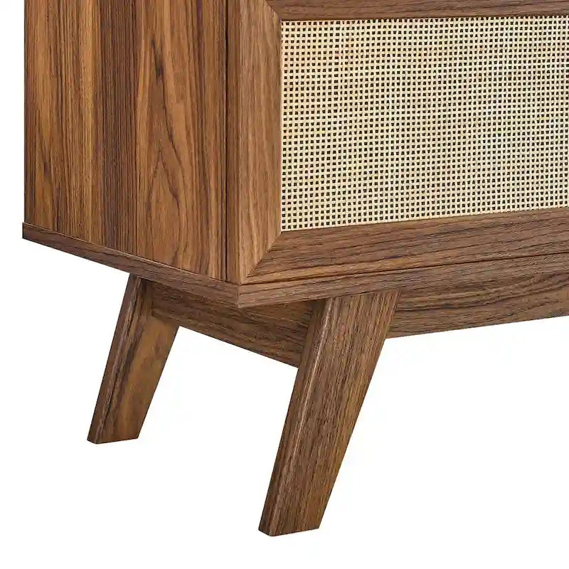 47" Rattan Sliding Door TV Stand with Cable Management - Fits up to 52" TVs