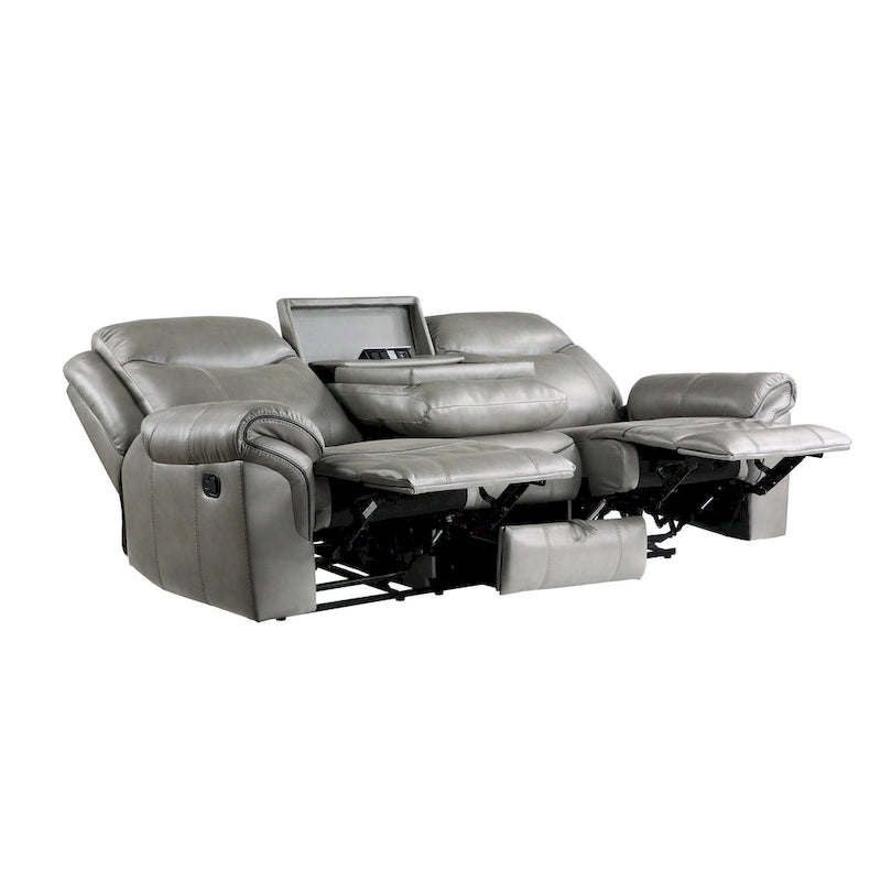 80" Dual Manual Recliner Sofa with Console, Cupholders, and USB - Gray Faux Leather