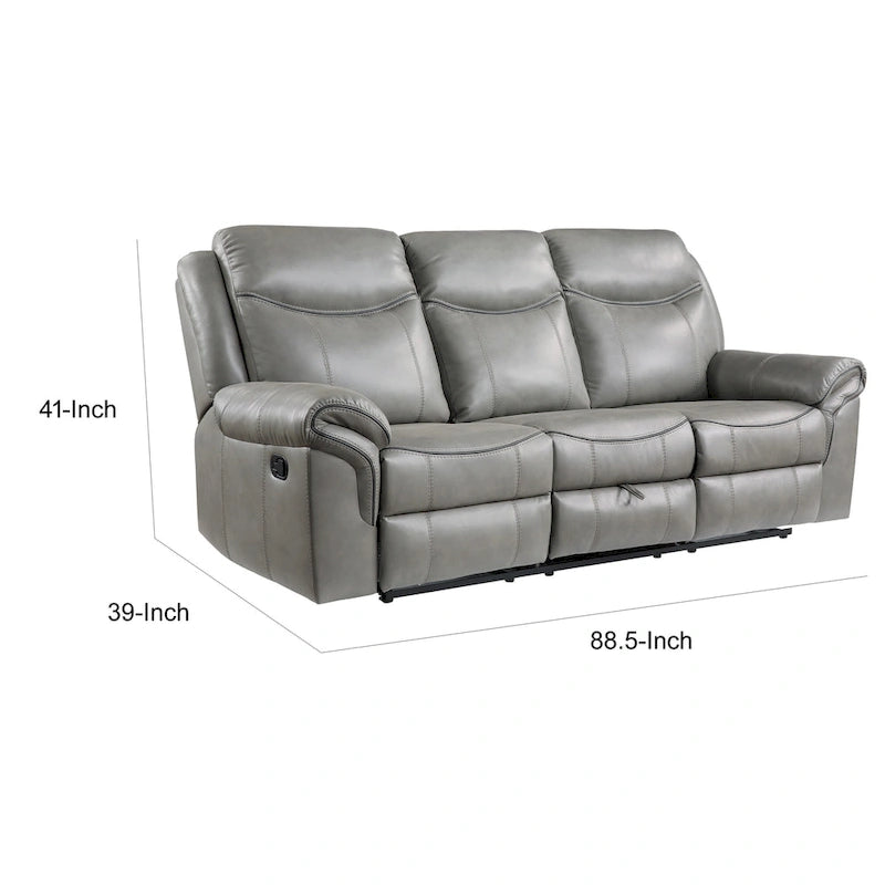 80" Dual Manual Recliner Sofa with Console, Cupholders, and USB - Gray Faux Leather