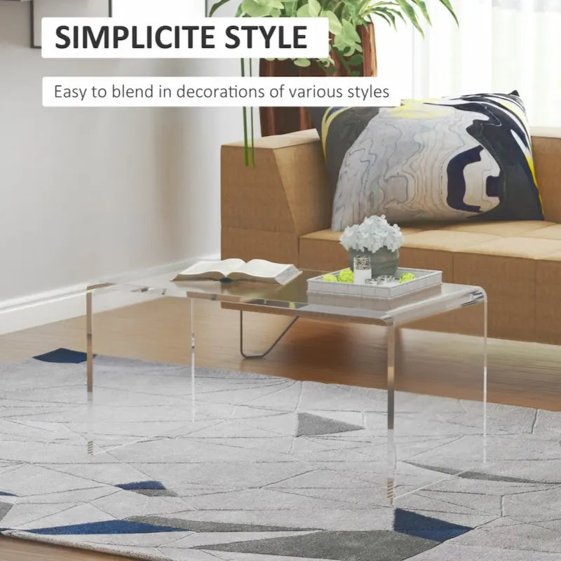 Clear Acrylic Waterfall Coffee Table - 32L x 16W x 16H, 110 lb Capacity