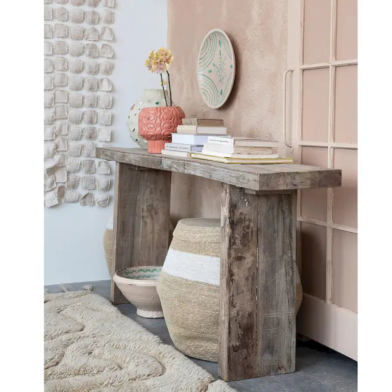 Reclaimed Wood Console Table with Distressed Bleached Finish - 72L x 13W x 32H