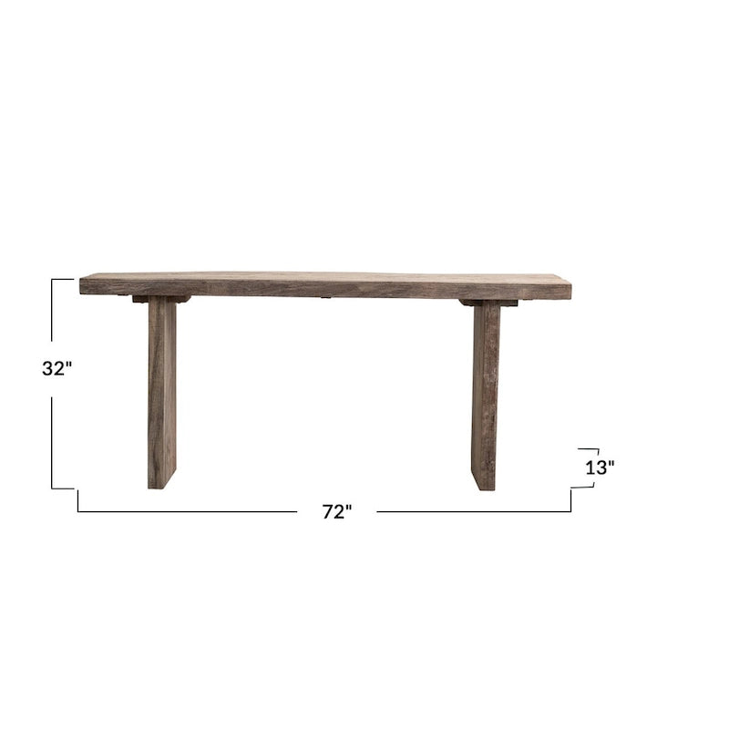 Reclaimed Wood Console Table with Distressed Bleached Finish - 72L x 13W x 32H