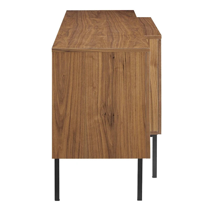 Modern Wood Veneer Sideboard with Sliding Doors and Adjustable Shelves