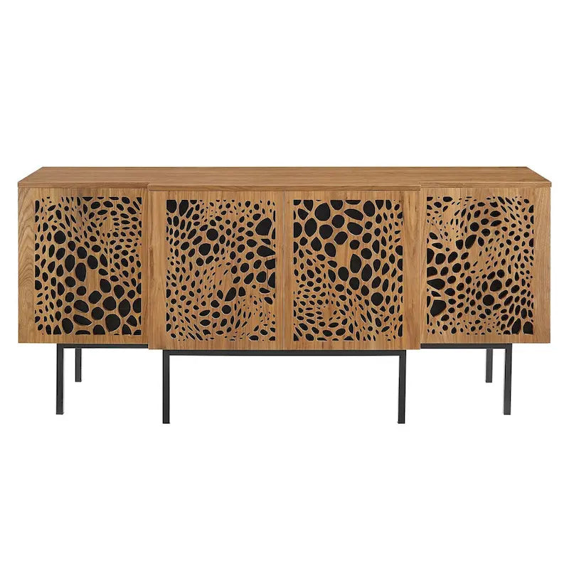 Modern Wood Veneer Sideboard with Sliding Doors and Adjustable Shelves
