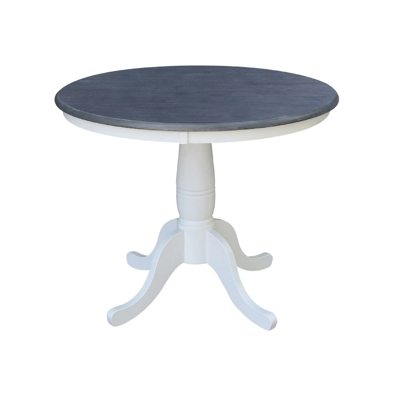36" Round Pedestal Dining Table with 4 X-Back Chairs - White/Heather Gray