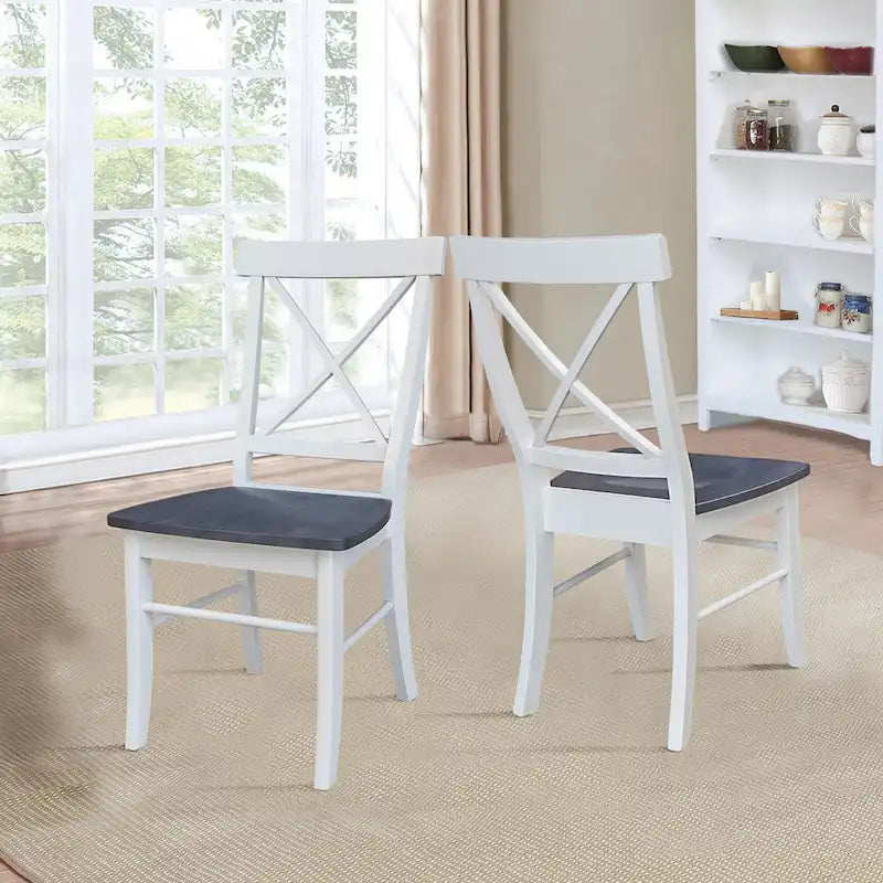 36" Round Pedestal Dining Table with 4 X-Back Chairs - White/Heather Gray