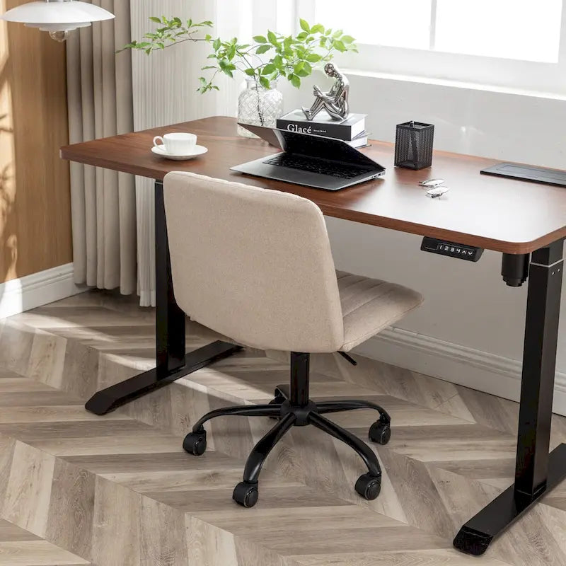 Fabric Swivel Office Chair with Height Adjustment and 5-Caster Base - Blue, Beige, or Gray