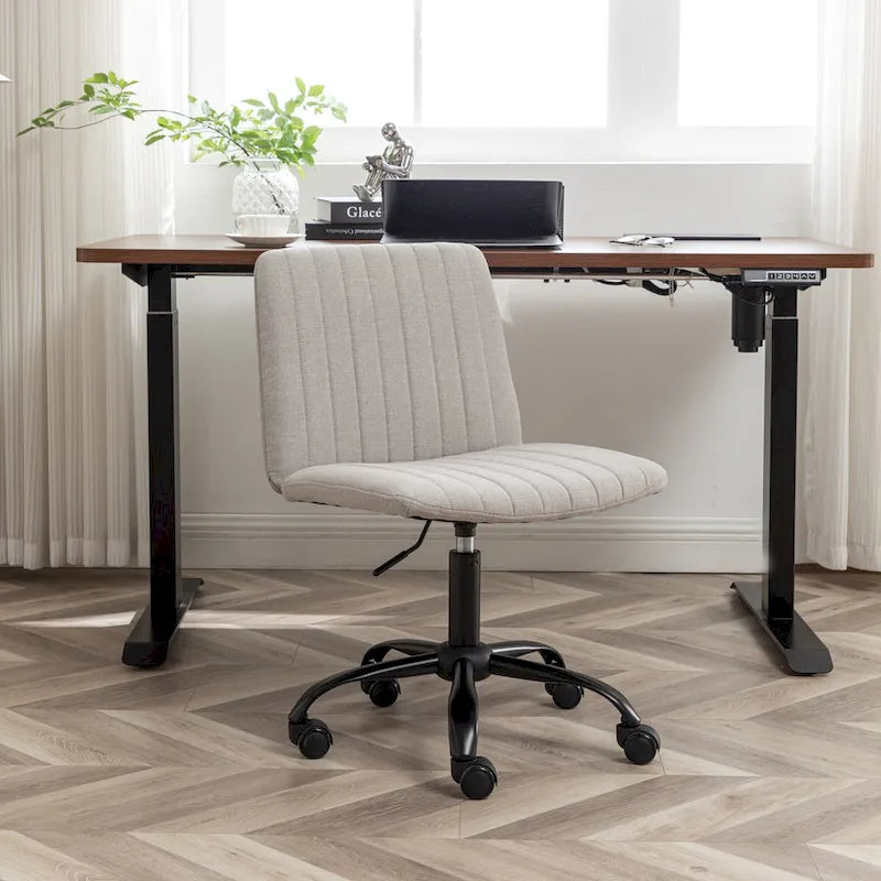 Fabric Swivel Office Chair with Height Adjustment and 5-Caster Base - Blue, Beige, or Gray