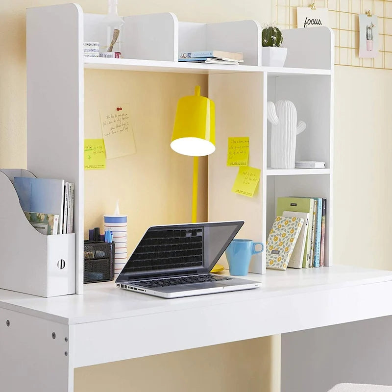 White Desk Bookshelf Hutch with Monitor Opening - 37L x 9.5D x 29H
