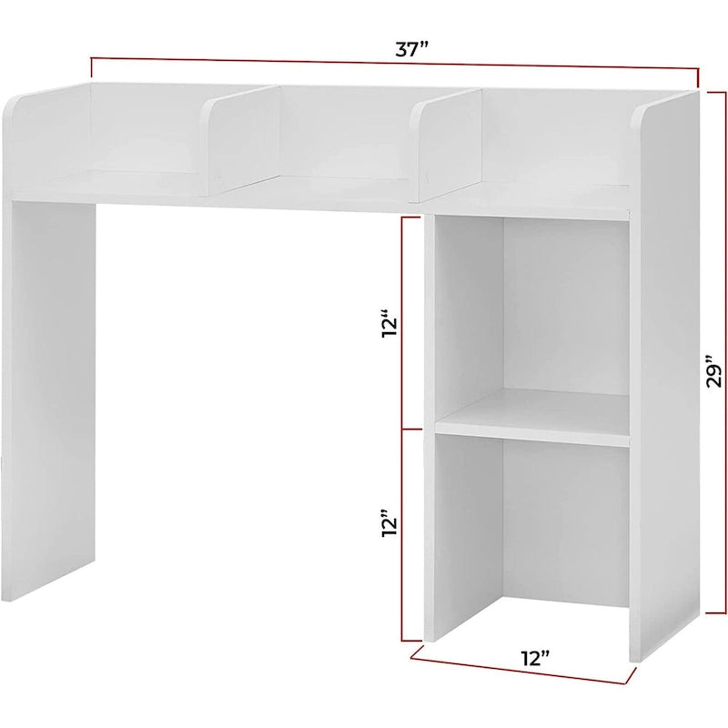 White Desk Bookshelf Hutch with Monitor Opening - 37L x 9.5D x 29H