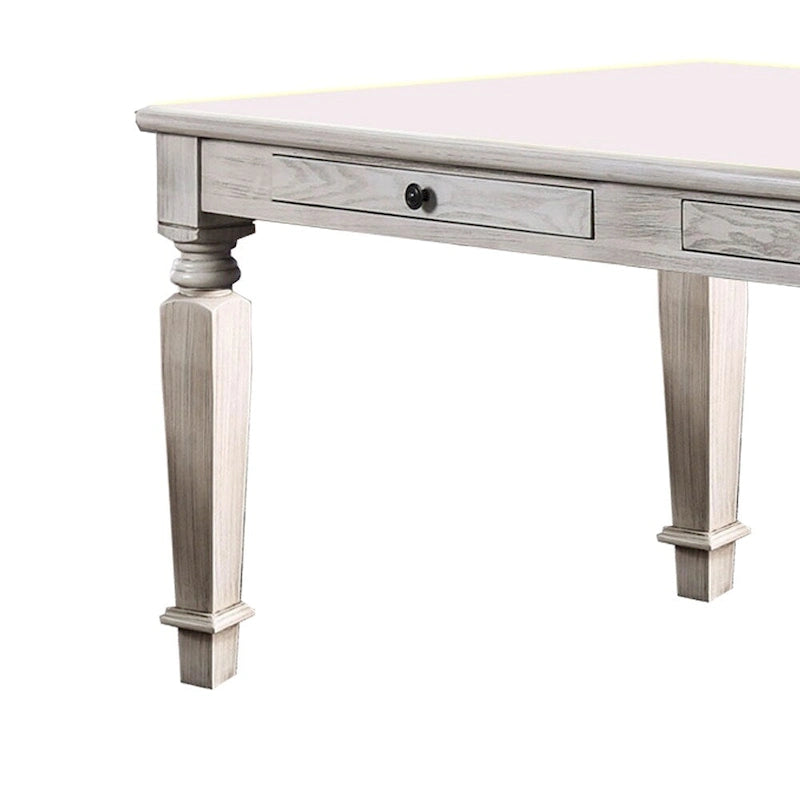 Distressed White Dining Table with 2 Drawers and Tapered Legs - 72W x 42L x 30H