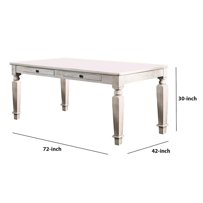 Distressed White Dining Table with 2 Drawers and Tapered Legs - 72W x 42L x 30H