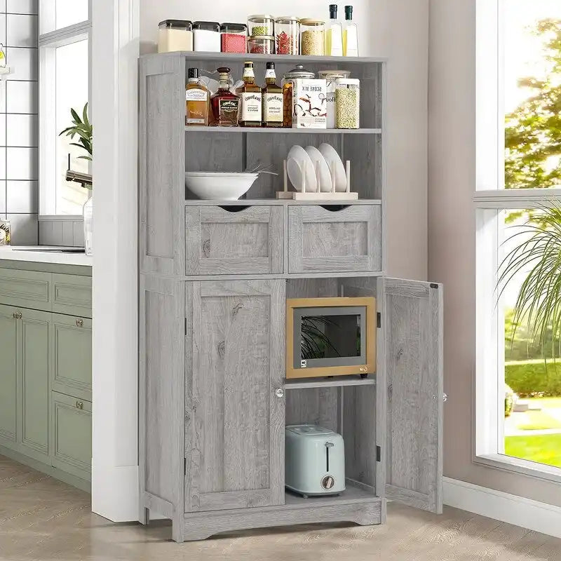 Tall Storage Cabinet with 2 Open Shelves, 2 Drawers, and Cupboard - 23.6W x 11.8D x 49.6H