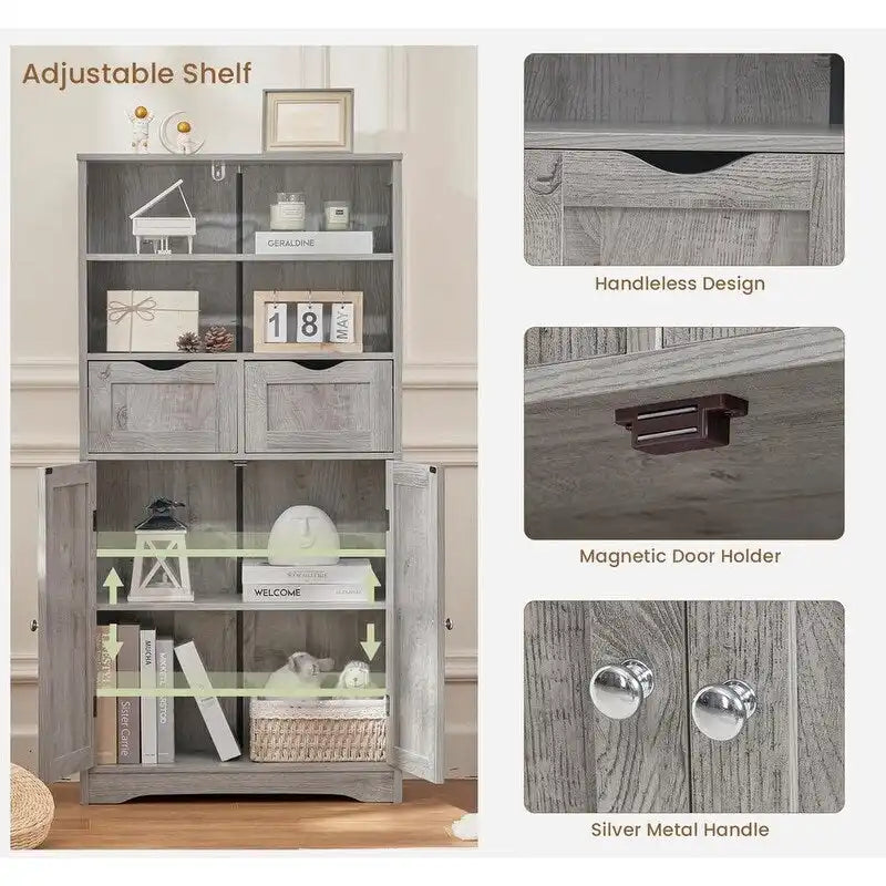 Tall Storage Cabinet with 2 Open Shelves, 2 Drawers, and Cupboard - 23.6W x 11.8D x 49.6H