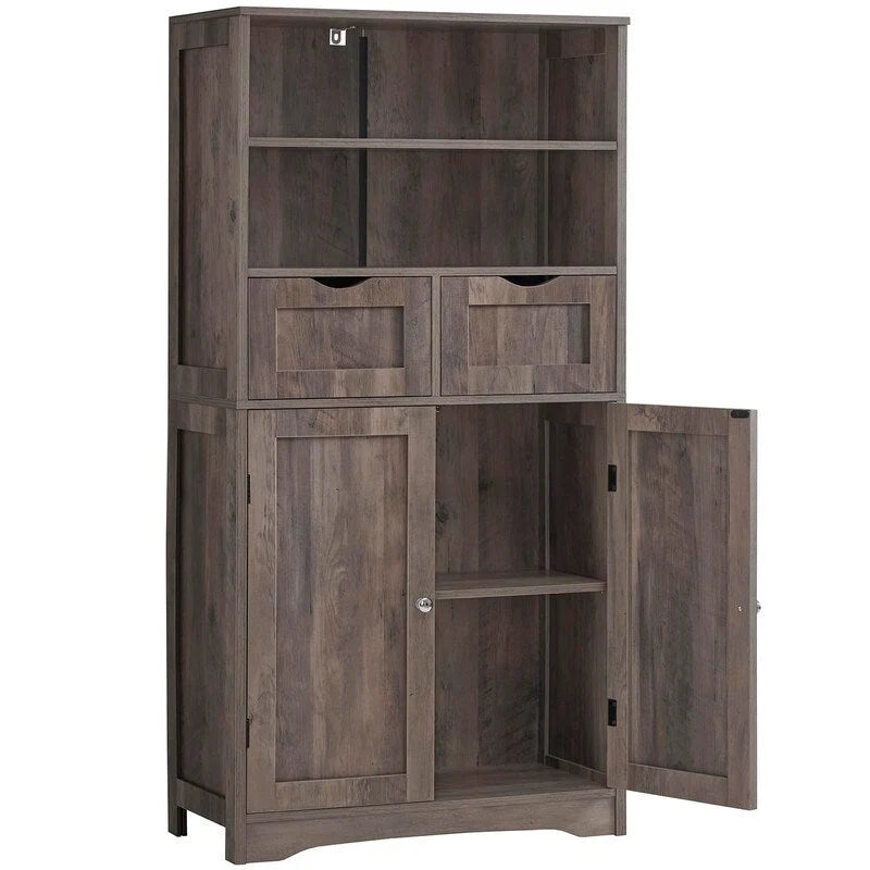 Tall Storage Cabinet with 2 Open Shelves, 2 Drawers, and Cupboard - 23.6W x 11.8D x 49.6H